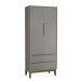 Guarda-Roupa Retrô 2 Portas Classic New Cinza Fosco com Madeira - Reller