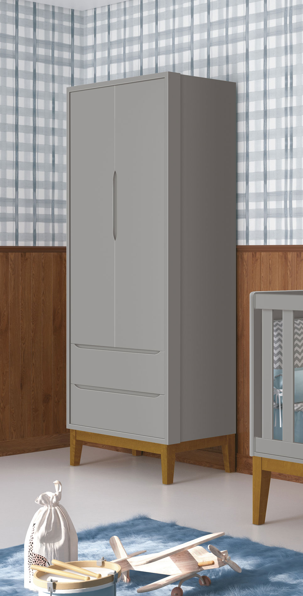 Guarda-Roupa Retrô 2 Portas Classic New Cinza Fosco com Madeira - Reller