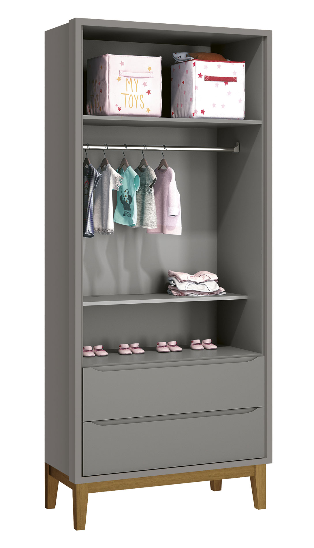 Guarda-Roupa Retrô 2 Portas Classic New Cinza Fosco com Madeira - Reller