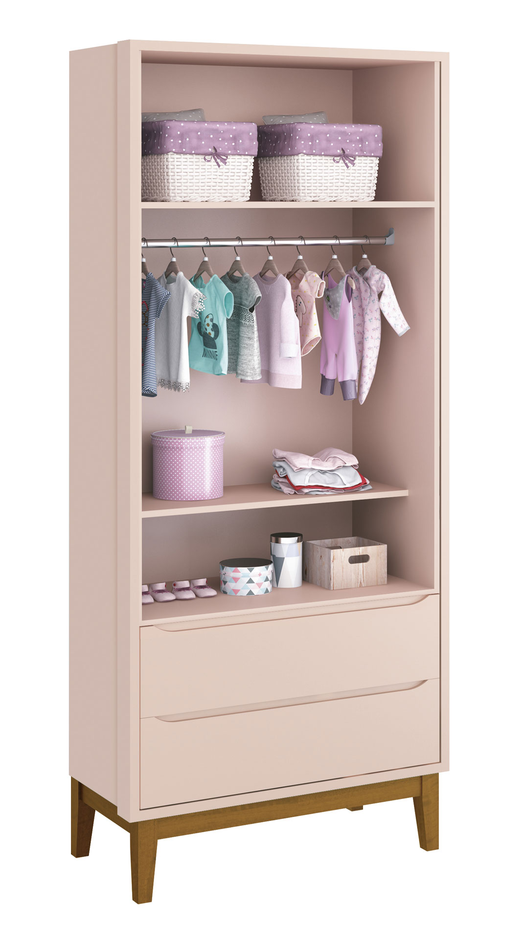 Guarda-Roupa Retrô 2 Portas Classic New Rosa Fosco com Madeira - Reller