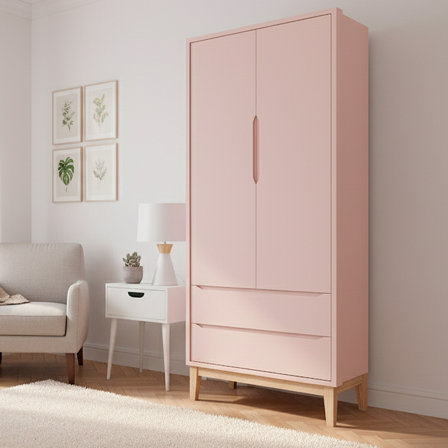 Guarda-Roupa Retrô 2 Portas Classic New Rosa Fosco com Natural - MoveisAqui