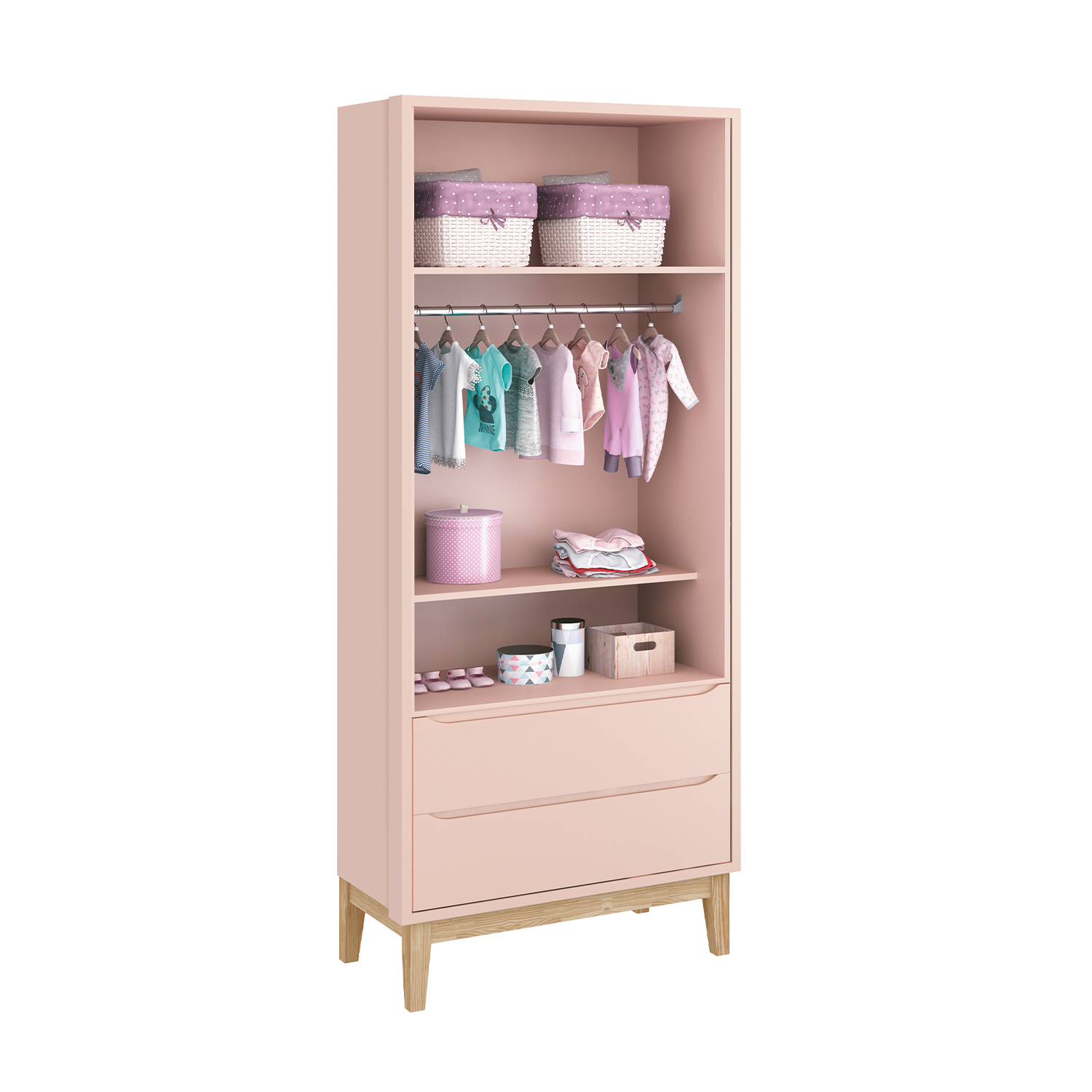 Guarda-Roupa Retrô 2 Portas Classic New Rosa Fosco com Natural - MoveisAqui