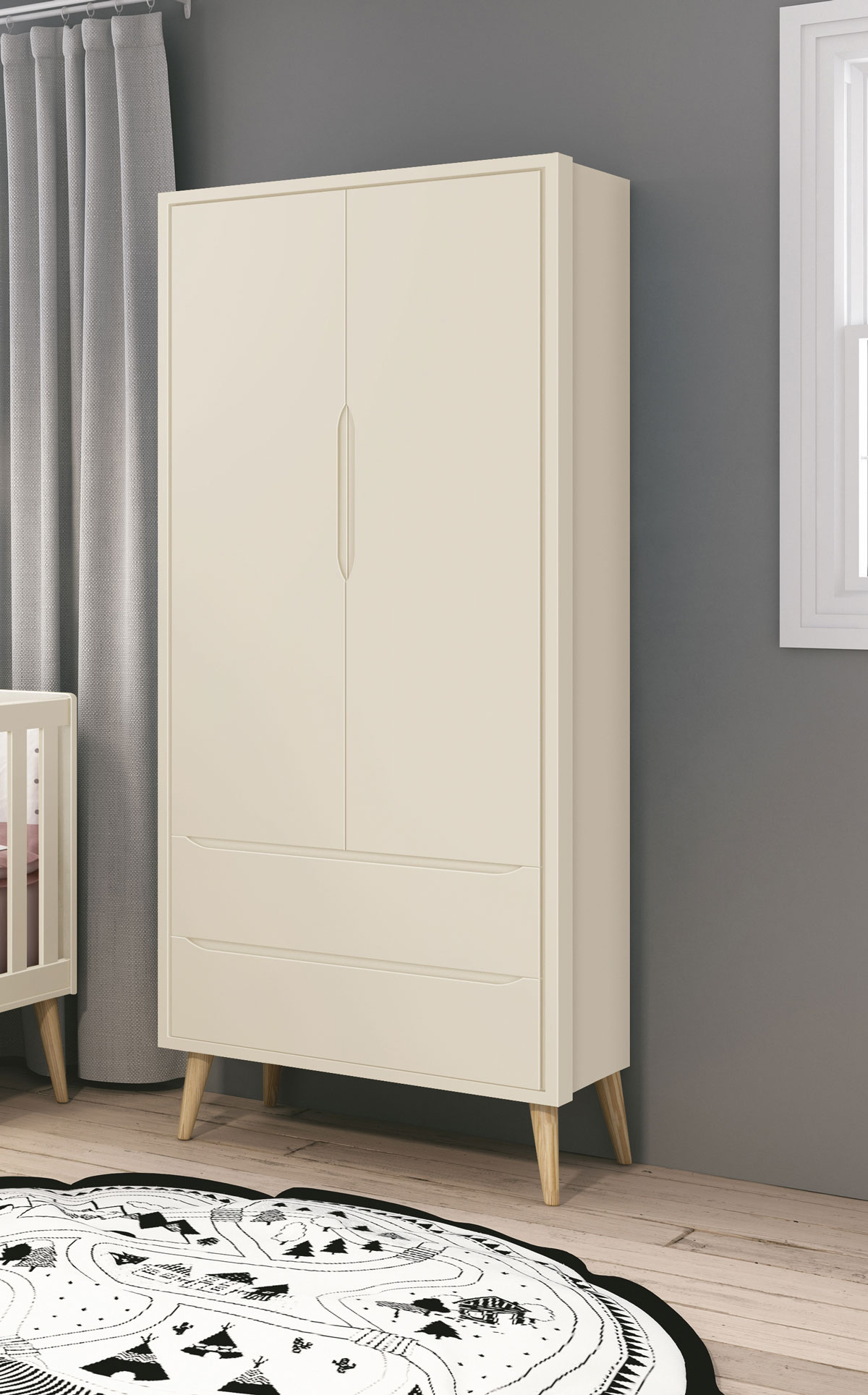 Guarda-Roupa Retrô 2 Portas Théo New Areia Fosco com Natural - Reller