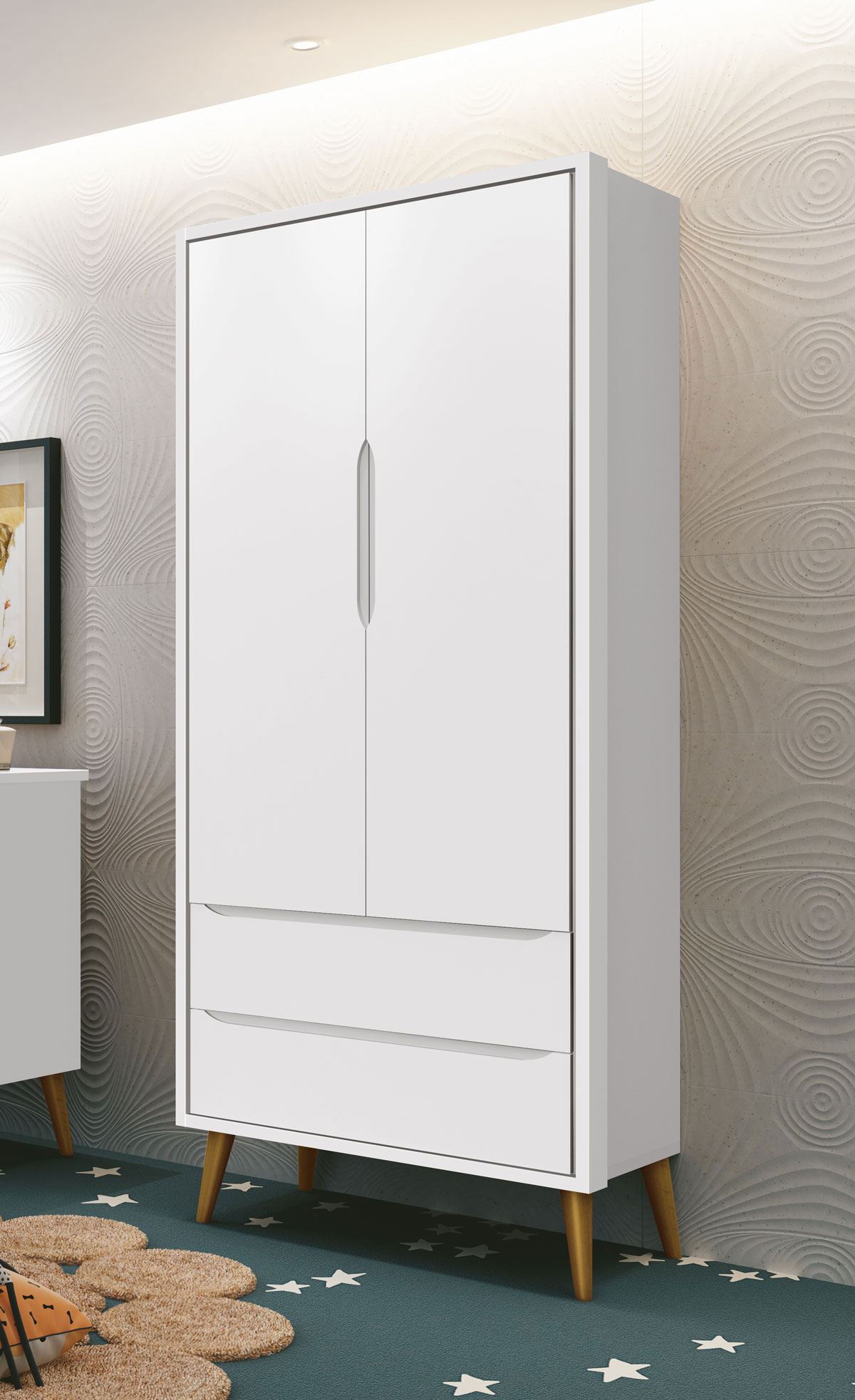 Guarda-Roupa Retrô 2 Portas Théo New Branco Fosco com Madeira - Reller