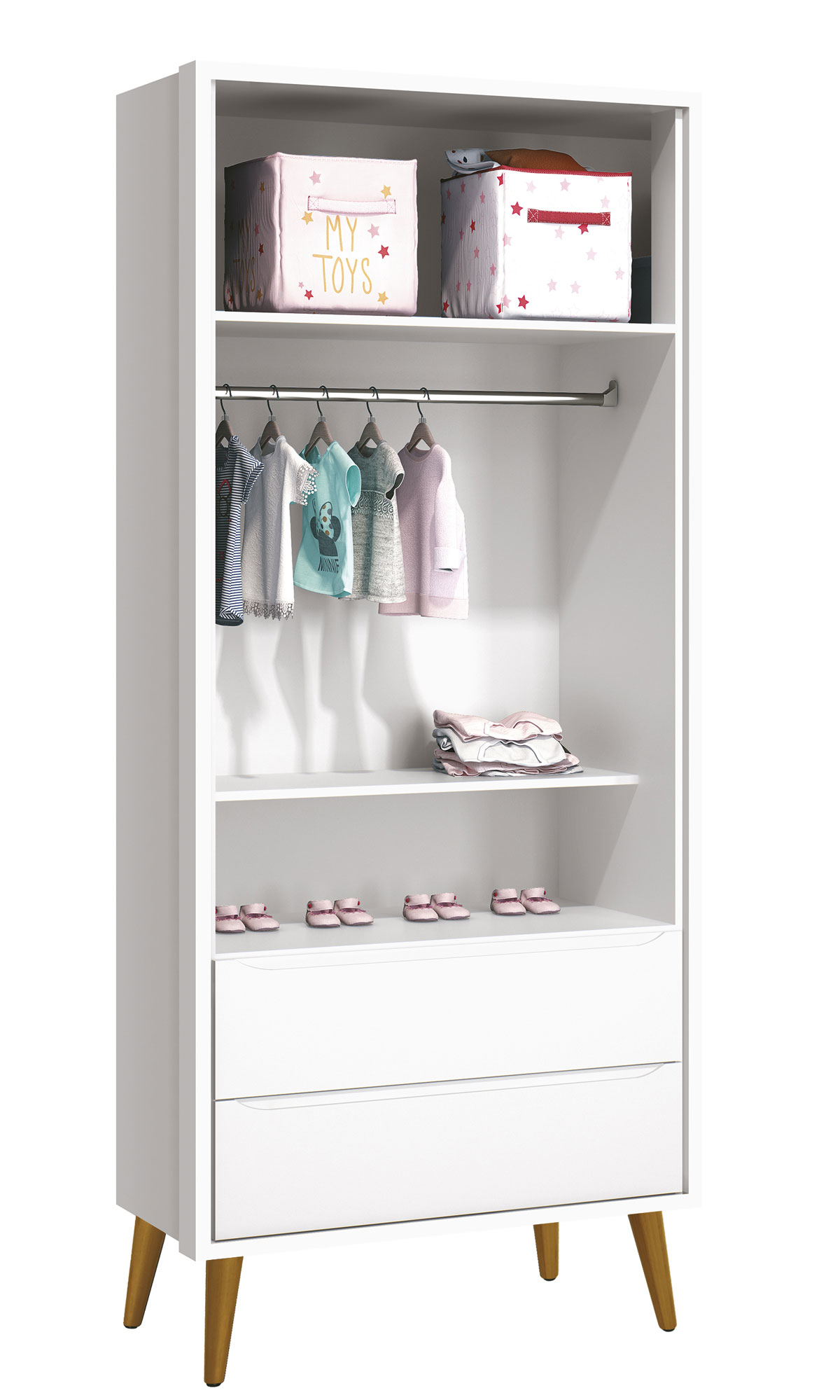 Guarda-Roupa Retrô 2 Portas Théo New Branco Fosco com Madeira - Reller