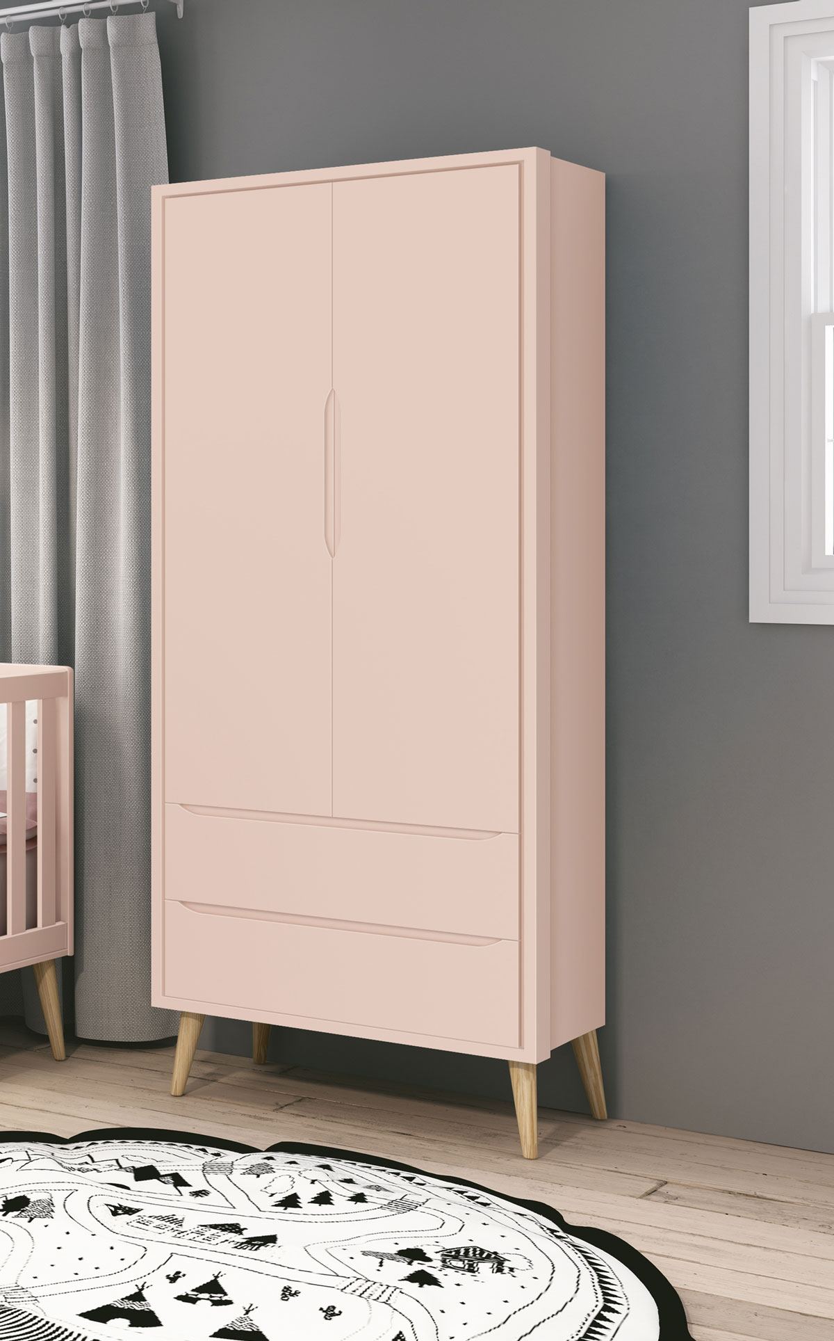 Guarda-Roupa Retrô 2 Portas Théo New Rosa Fosco com Natural - Reller