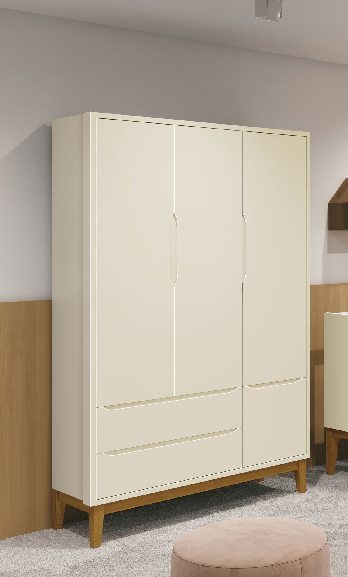 Guarda-Roupa Retrô 3 Portas Classic New Areia Fosco com Madeira - Reller