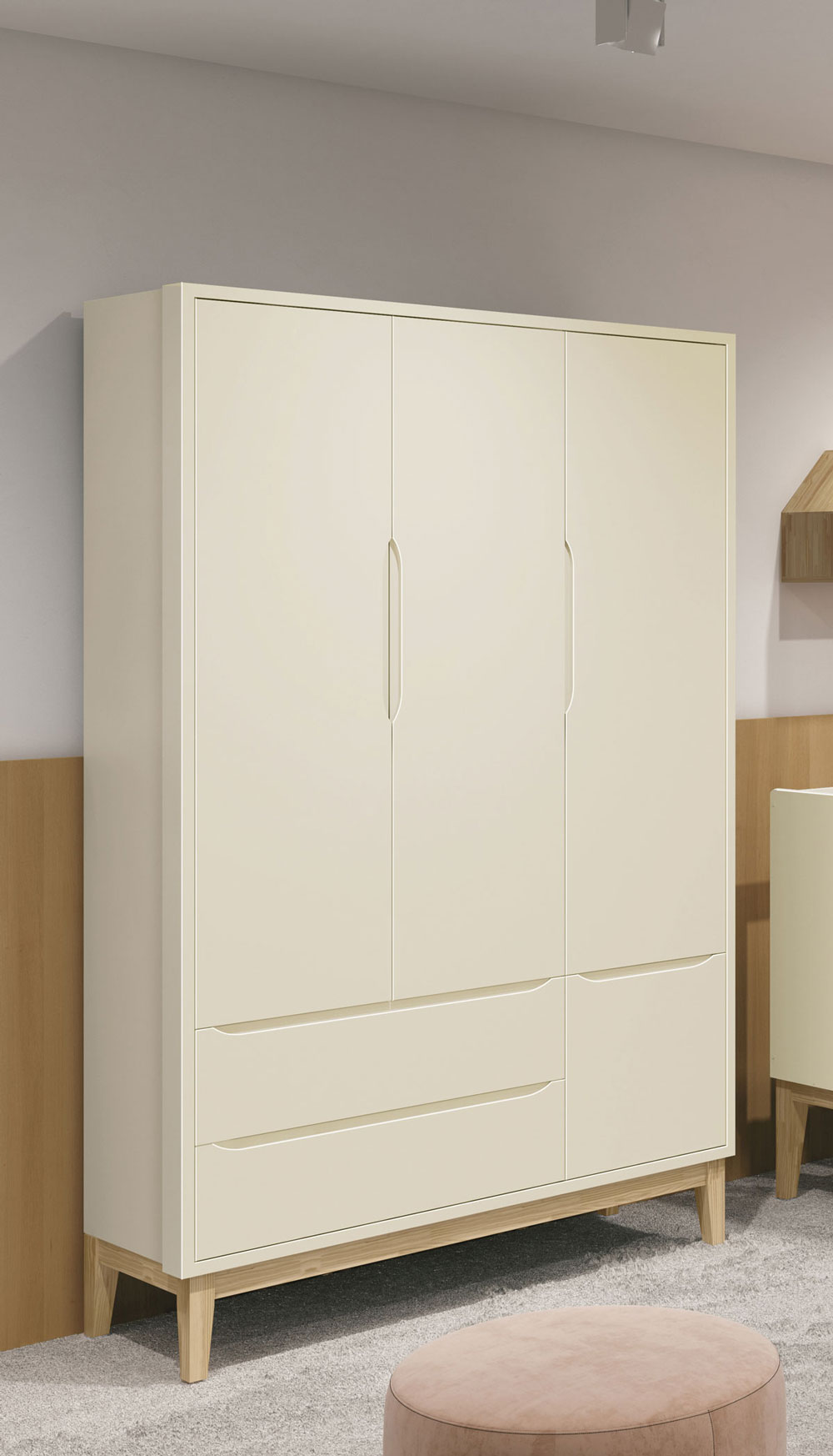 Guarda-Roupa Retrô 3 Portas Classic New Areia Fosco com Natural - Reller