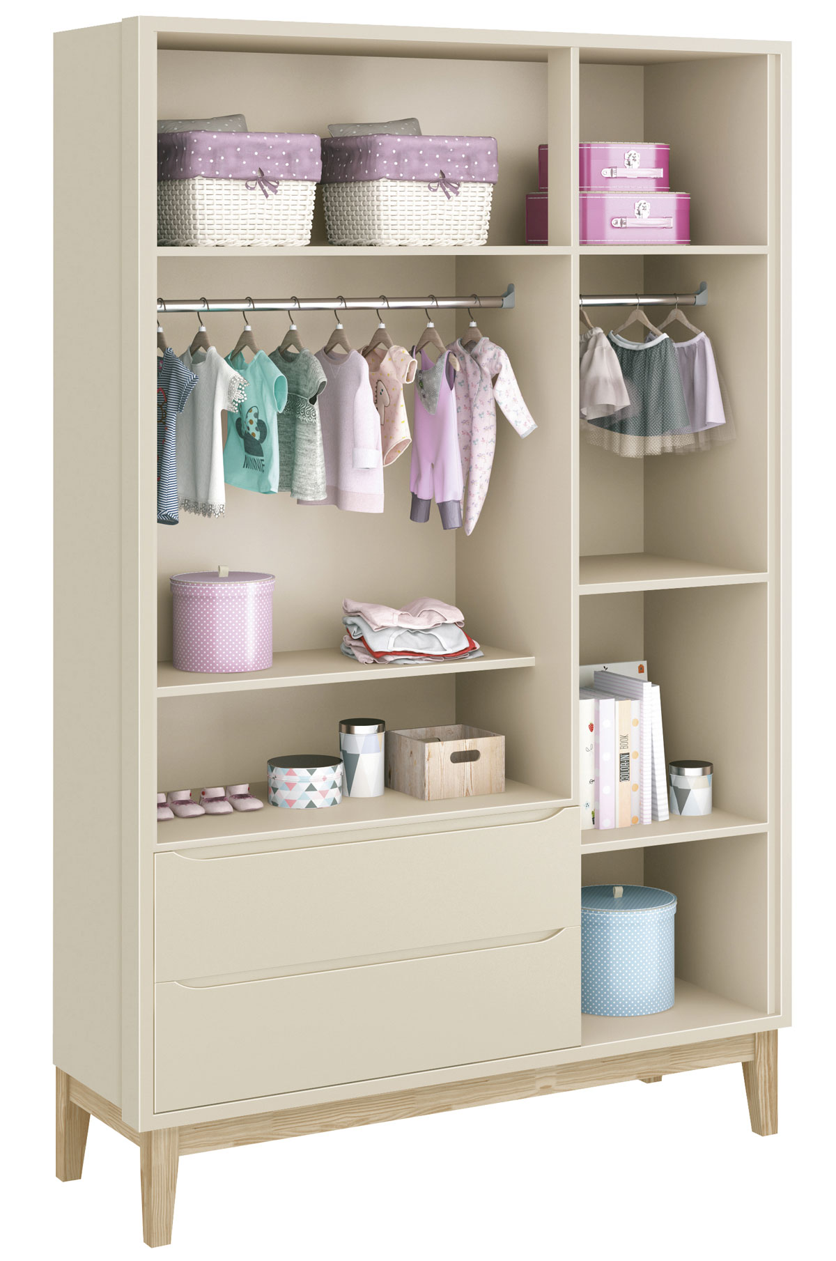Guarda-Roupa Retrô 3 Portas Classic New Areia Fosco com Natural - Reller