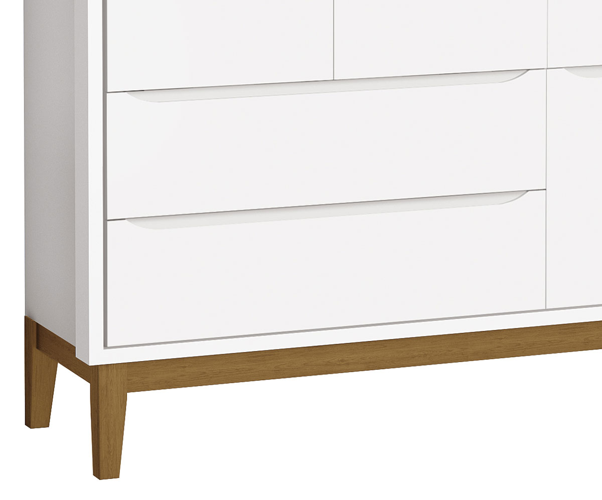 Guarda-Roupa Retrô 3 Portas Classic New Branco Fosco com Madeira - Reller