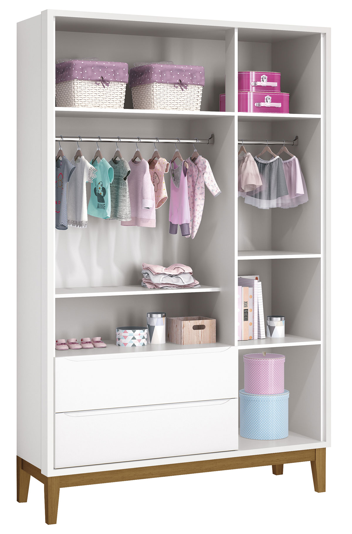 Guarda-Roupa Retrô 3 Portas Classic New Branco Fosco com Madeira - Reller
