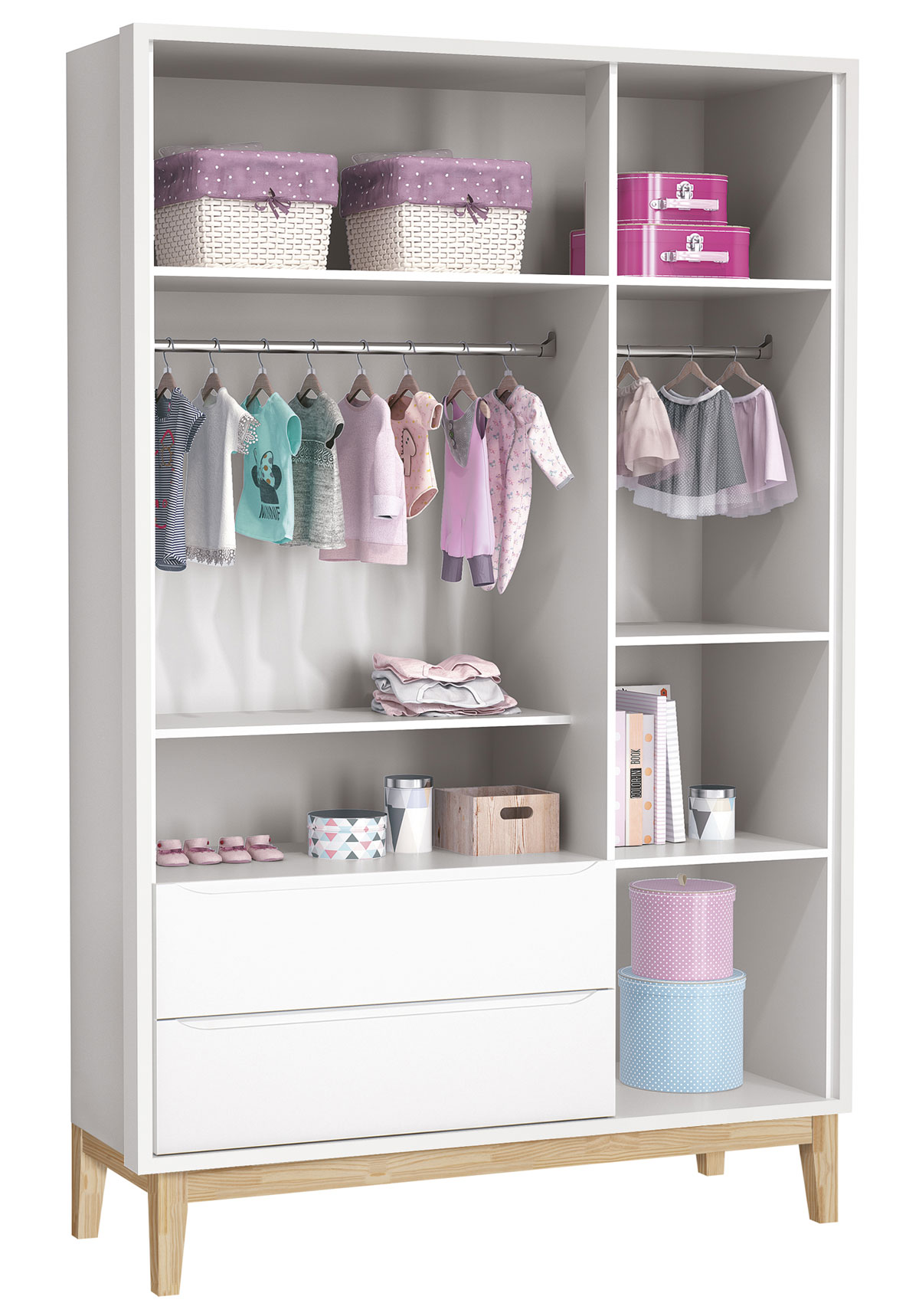 Guarda-Roupa Retrô 3 Portas Classic New Branco Fosco com Natural - MoveisAqui