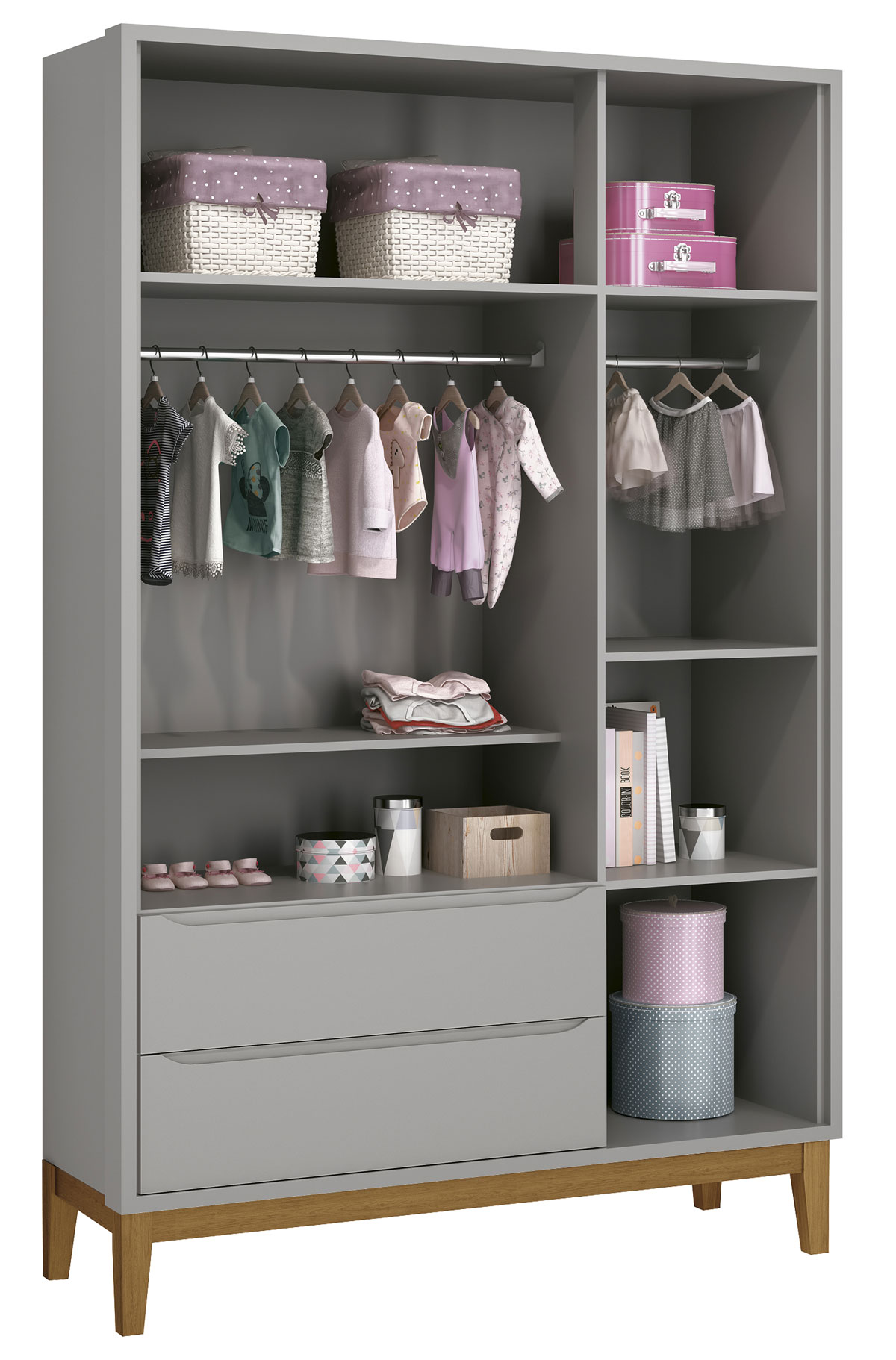 Guarda-Roupa Retrô 3 Portas Classic New Cinza Fosco com Madeira - Reller
