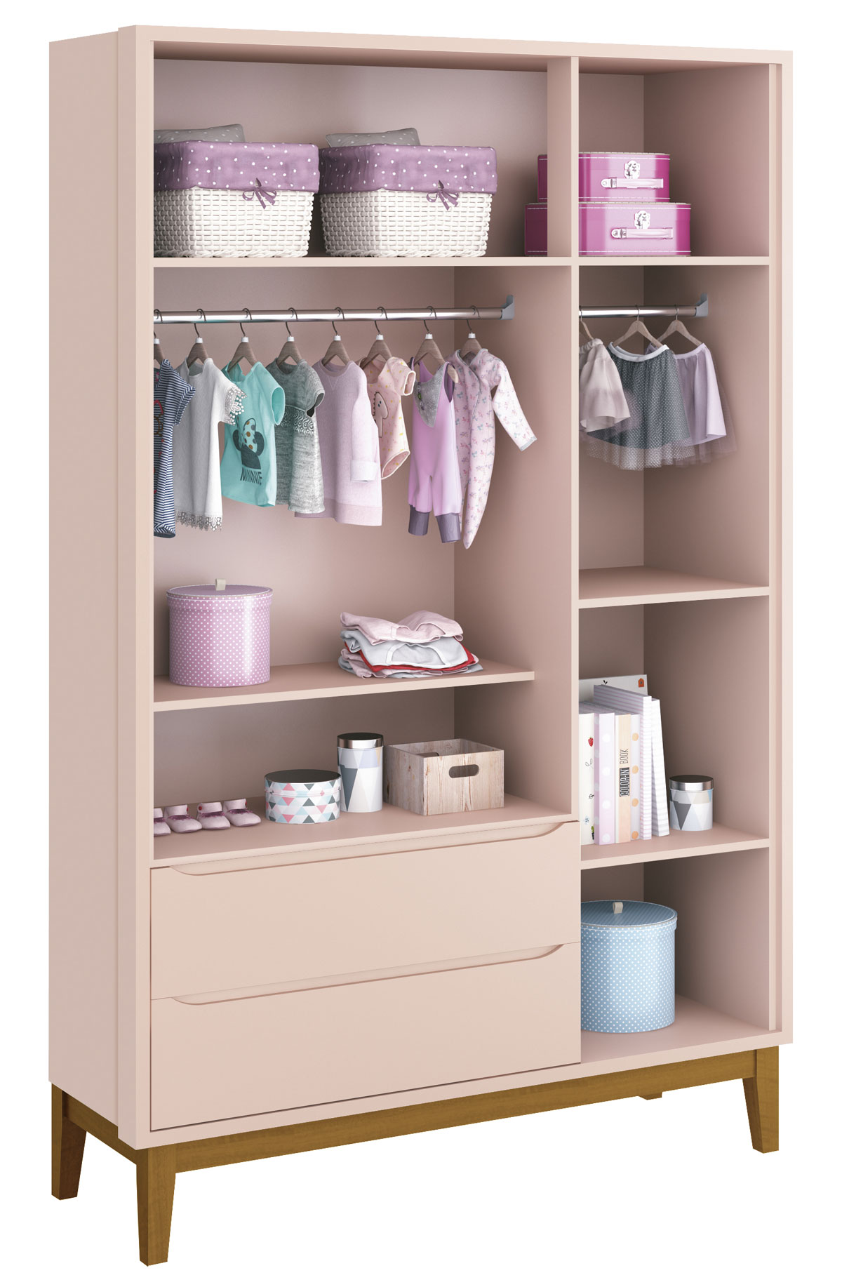 Guarda-Roupa Retrô 3 Portas Classic New Rosa Fosco com Madeira - Reller