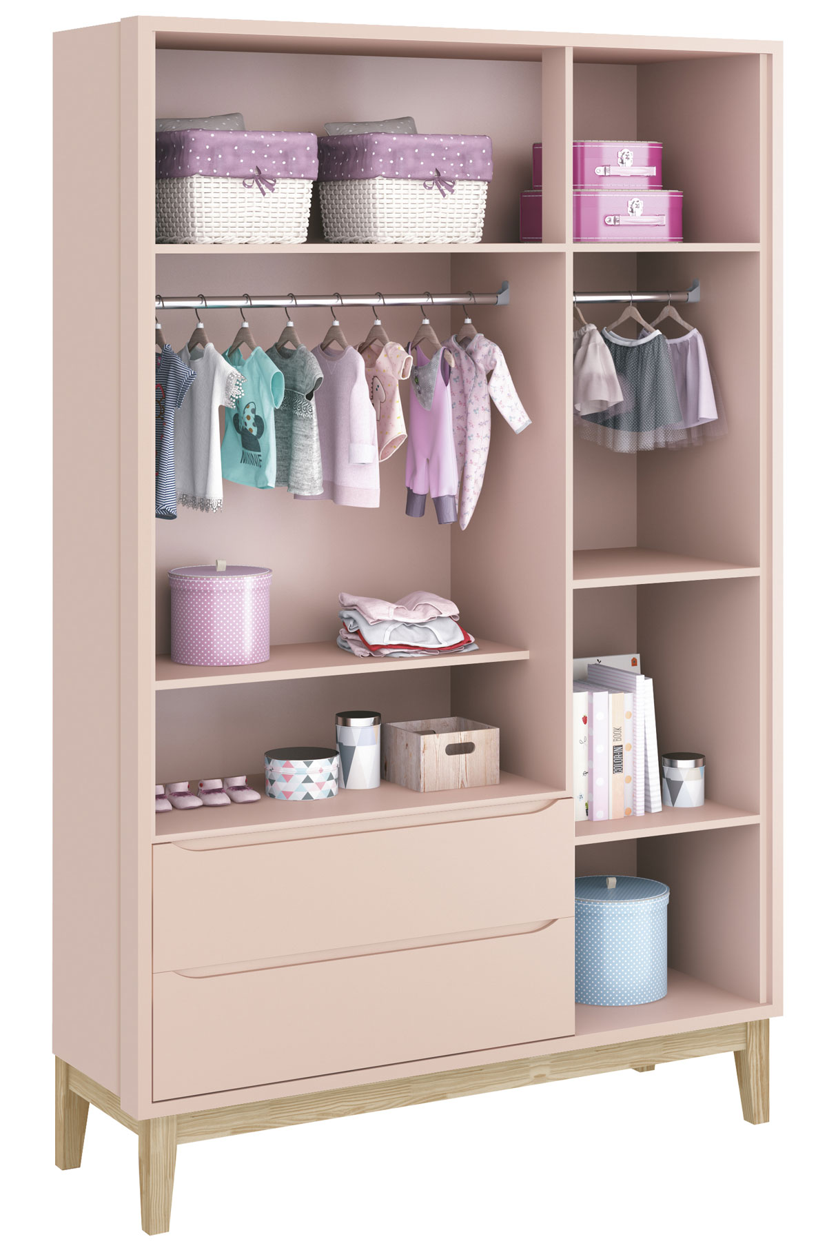 Guarda-Roupa Retrô 3 Portas Classic New Rosa Fosco com Natural - MoveisAqui