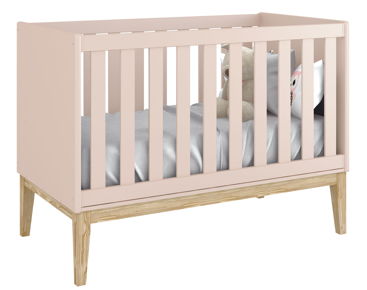 Jogo de Quarto para Bebê Completo 2 Portas Classic New Rosa Fosco com Natural - MoveisAqui
