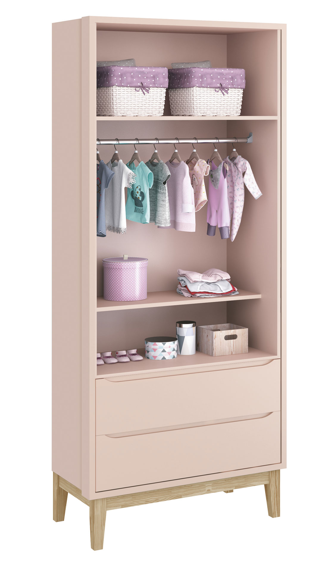 Jogo de Quarto para Bebê Completo 2 Portas Classic New Rosa Fosco com Natural - MoveisAqui