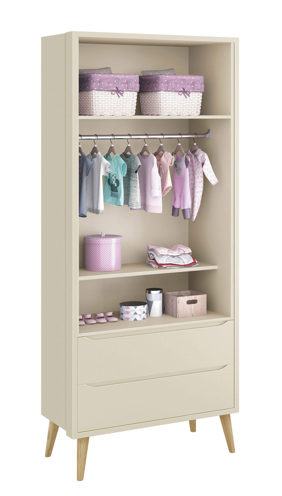 Jogo de Quarto para Bebê Completo 2 Portas Théo New Areia Fosco com Natural - MoveisAqui