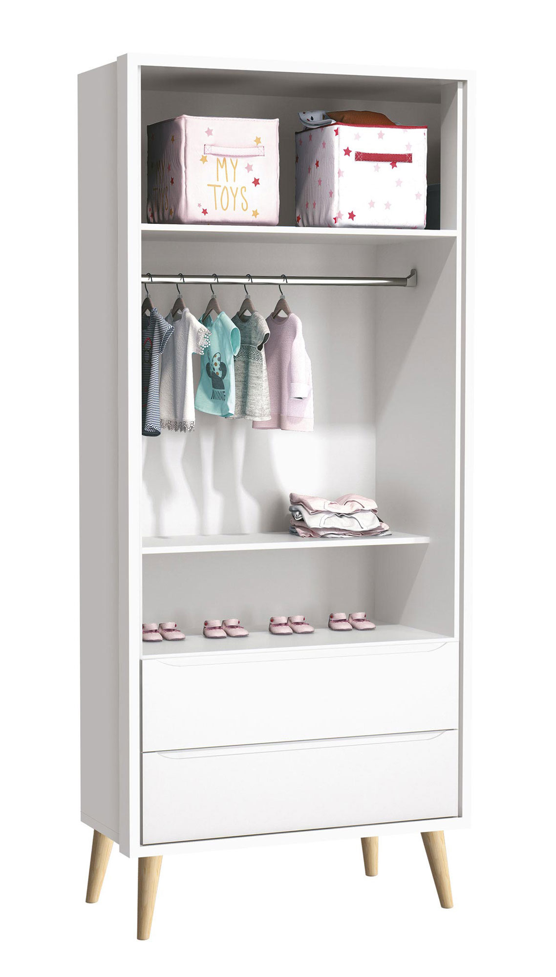 Jogo de Quarto para Bebê Completo 2 Portas Théo New Branco Fosco com Natural - MoveisAqui