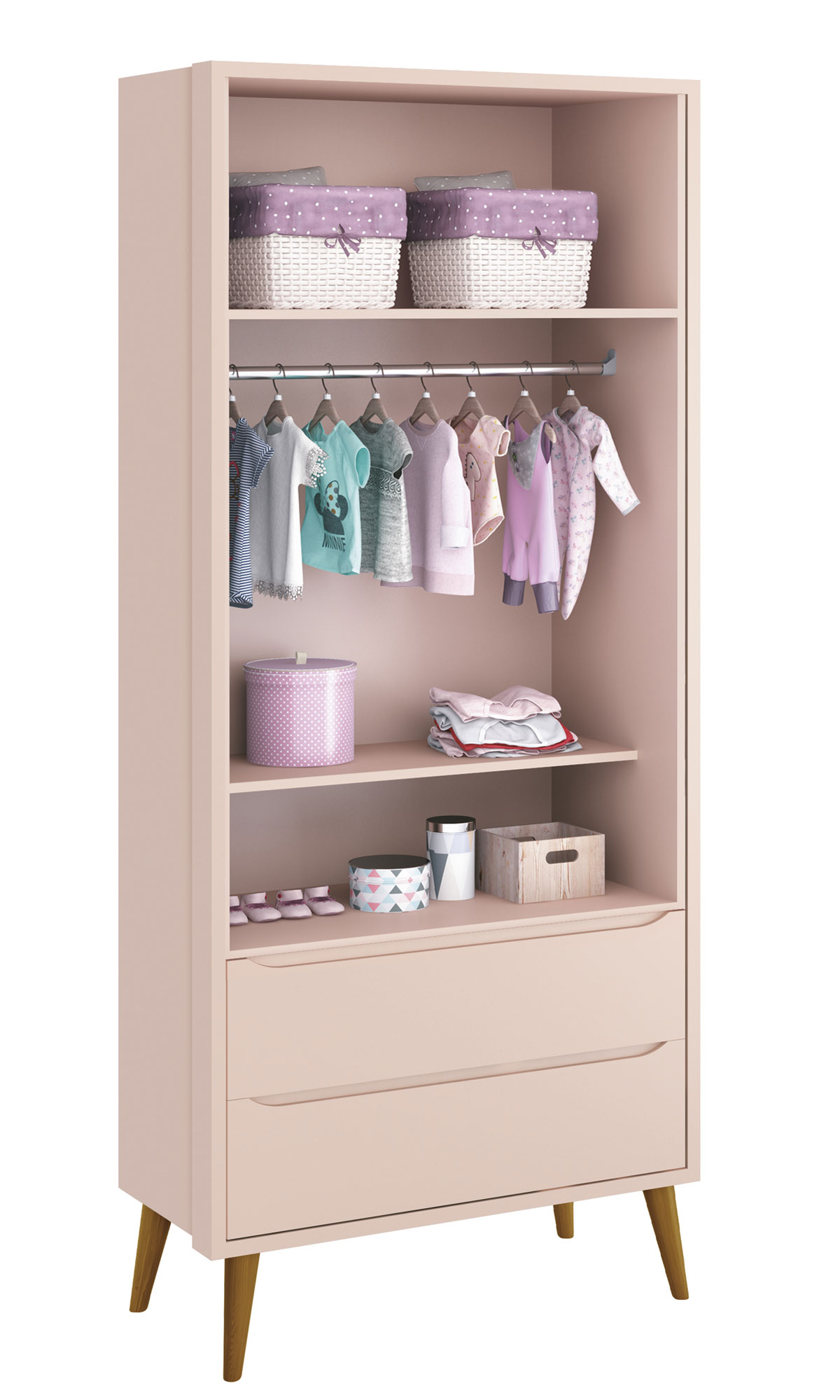 Jogo de Quarto para Bebê Completo 2 Portas Théo New Rosa Fosco com Madeira - MoveisAqui