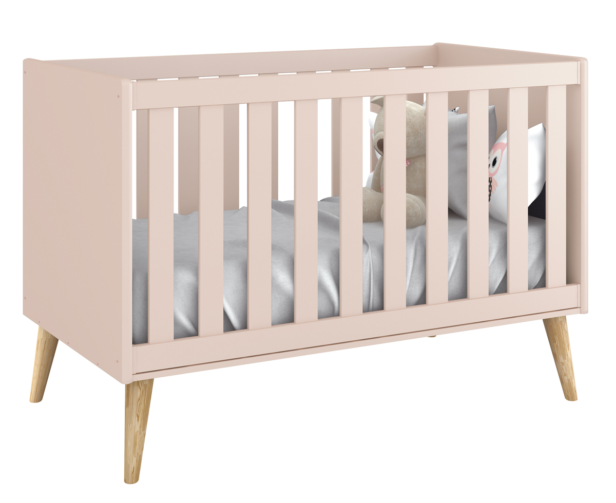 Jogo de Quarto para Bebê Completo 2 Portas Théo New Rosa Fosco com Natural - MoveisAqui