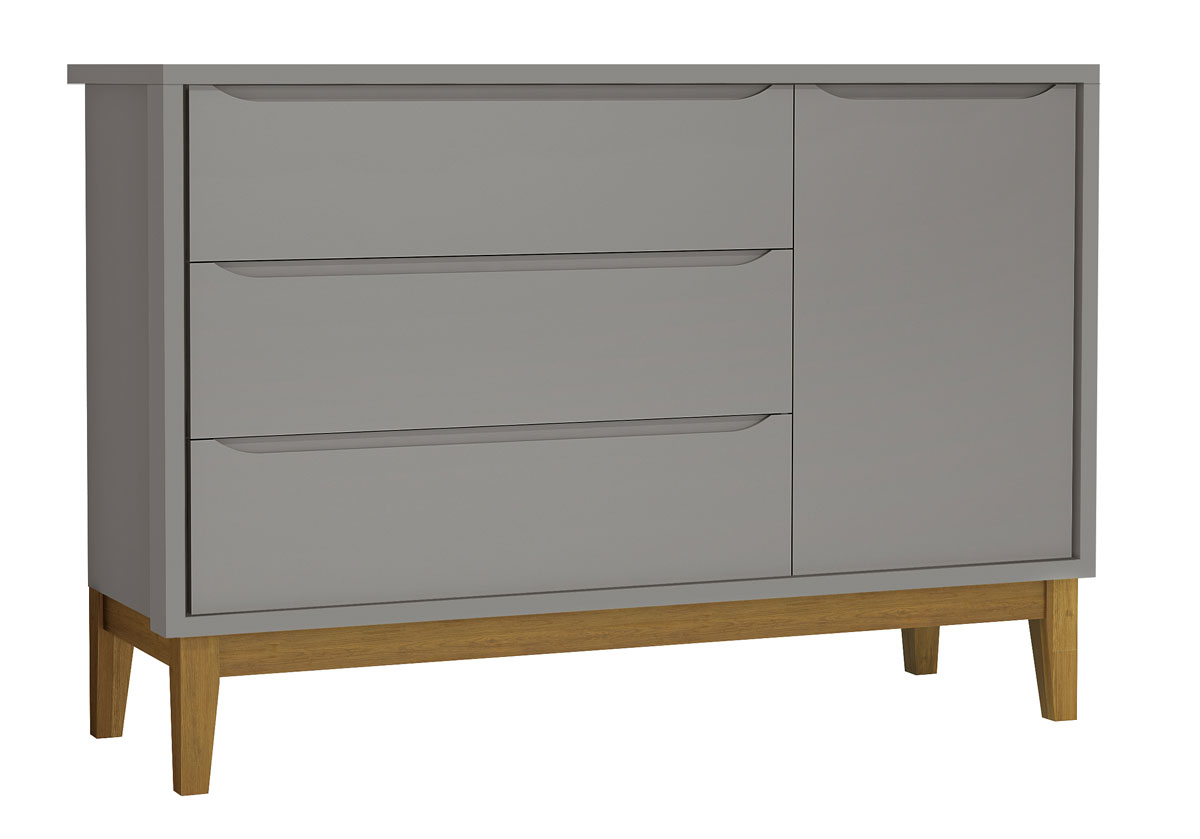 Jogo de Quarto para Bebê Completo 3 Portas Classic New Cinza Fosco com Madeira - MoveisAqui