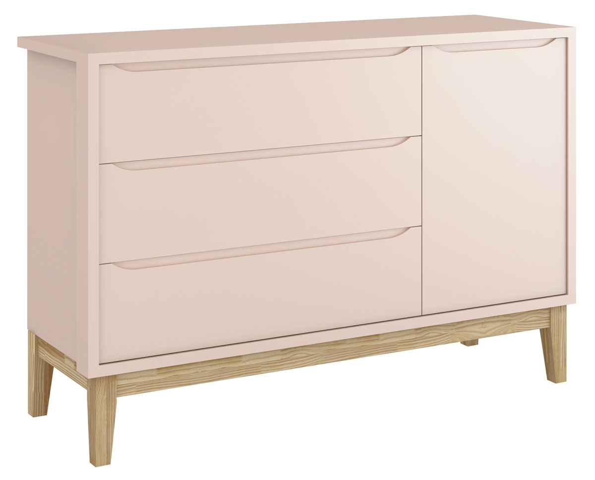 Jogo de Quarto para Bebê Completo 3 Portas Classic New Rosa Fosco com Natural - MoveisAqui