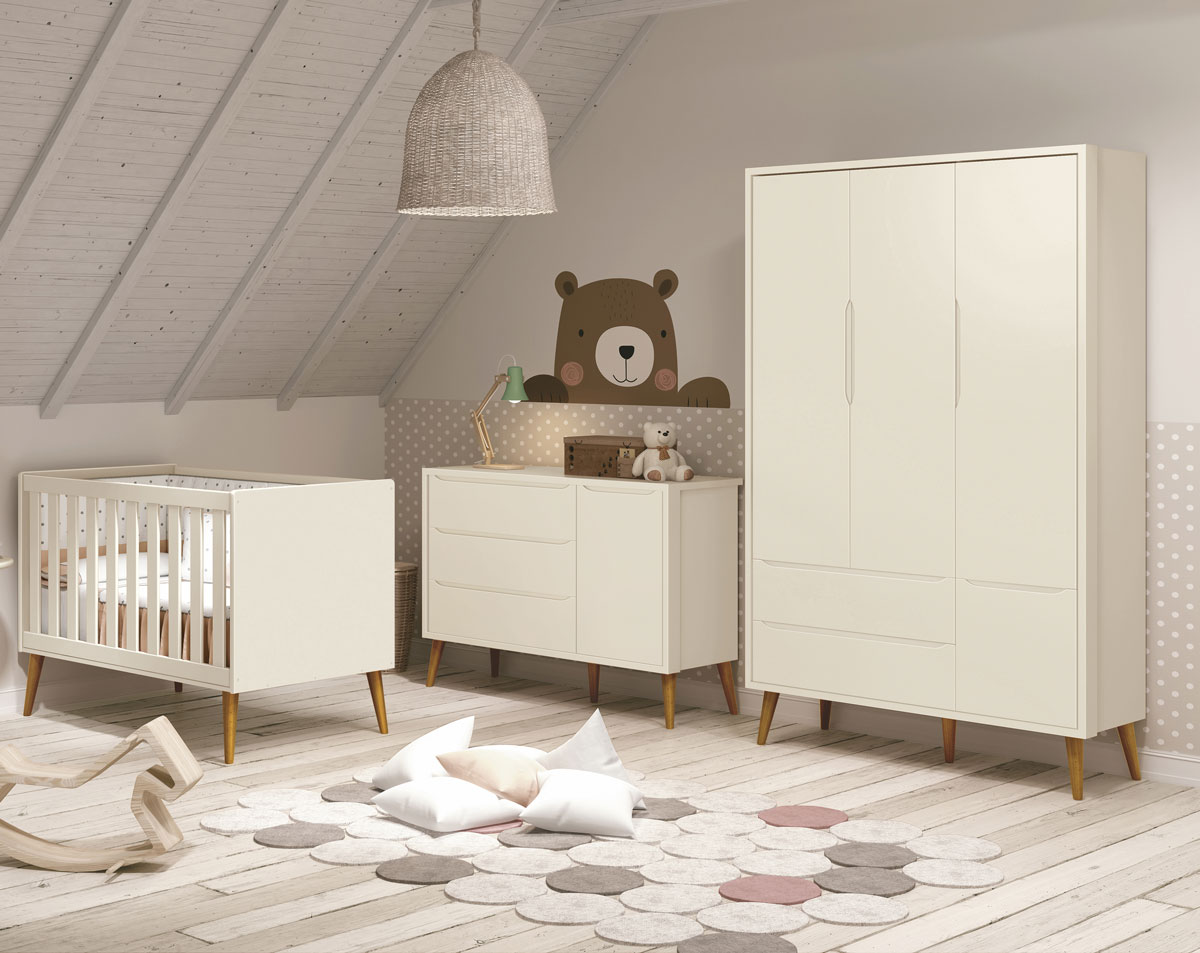 Jogo de Quarto para Bebê Completo 3 Portas Théo New Areia Fosco com Madeira - Reller
