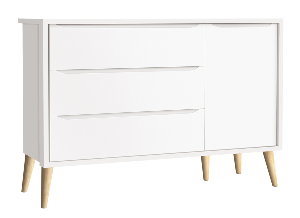 Jogo de Quarto para Bebê Completo 3 Portas Théo New Branco Fosco com Natural - MoveisAqui