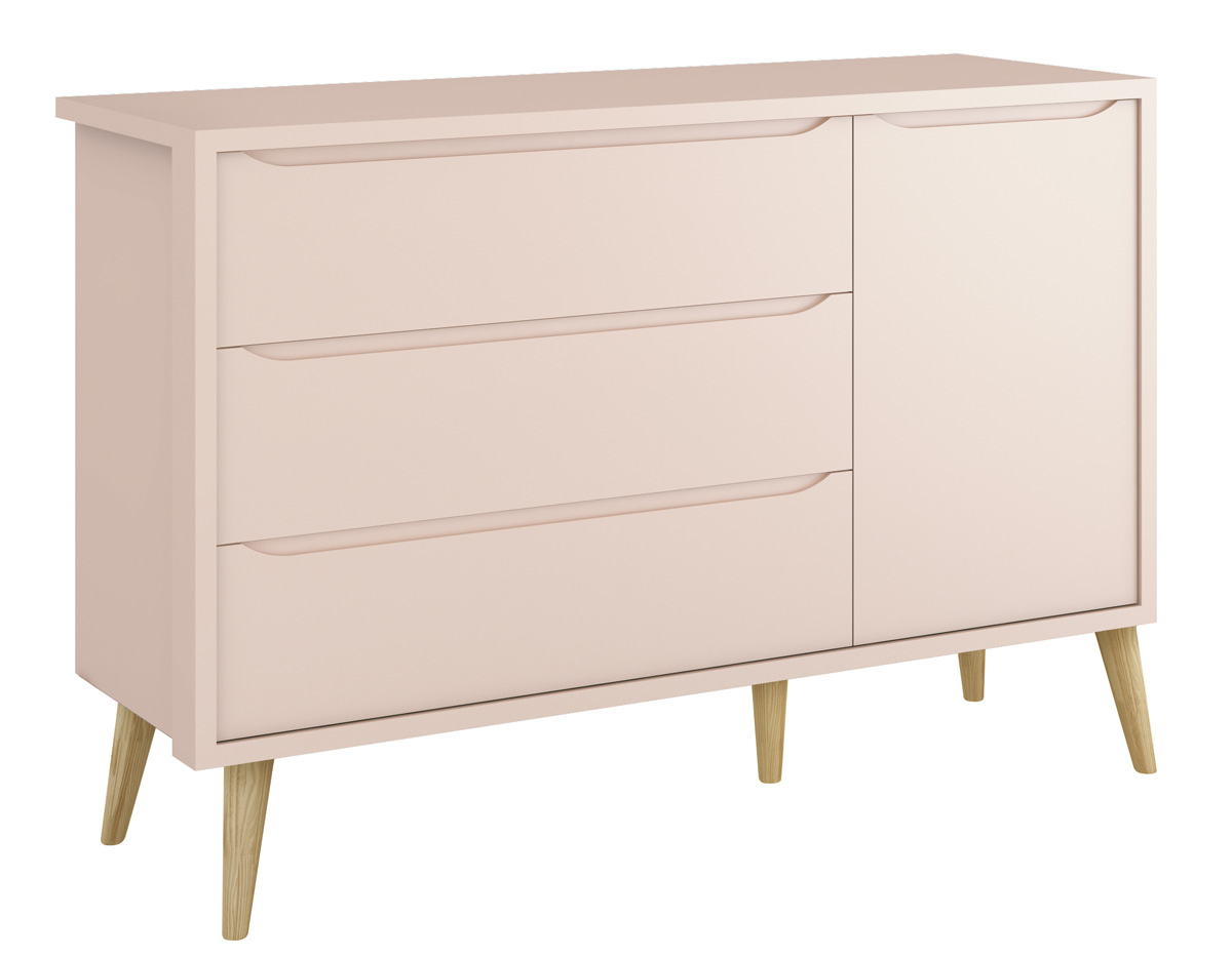 Jogo de Quarto para Bebê Completo 3 Portas Théo New Rosa Fosco com Natural - Reller