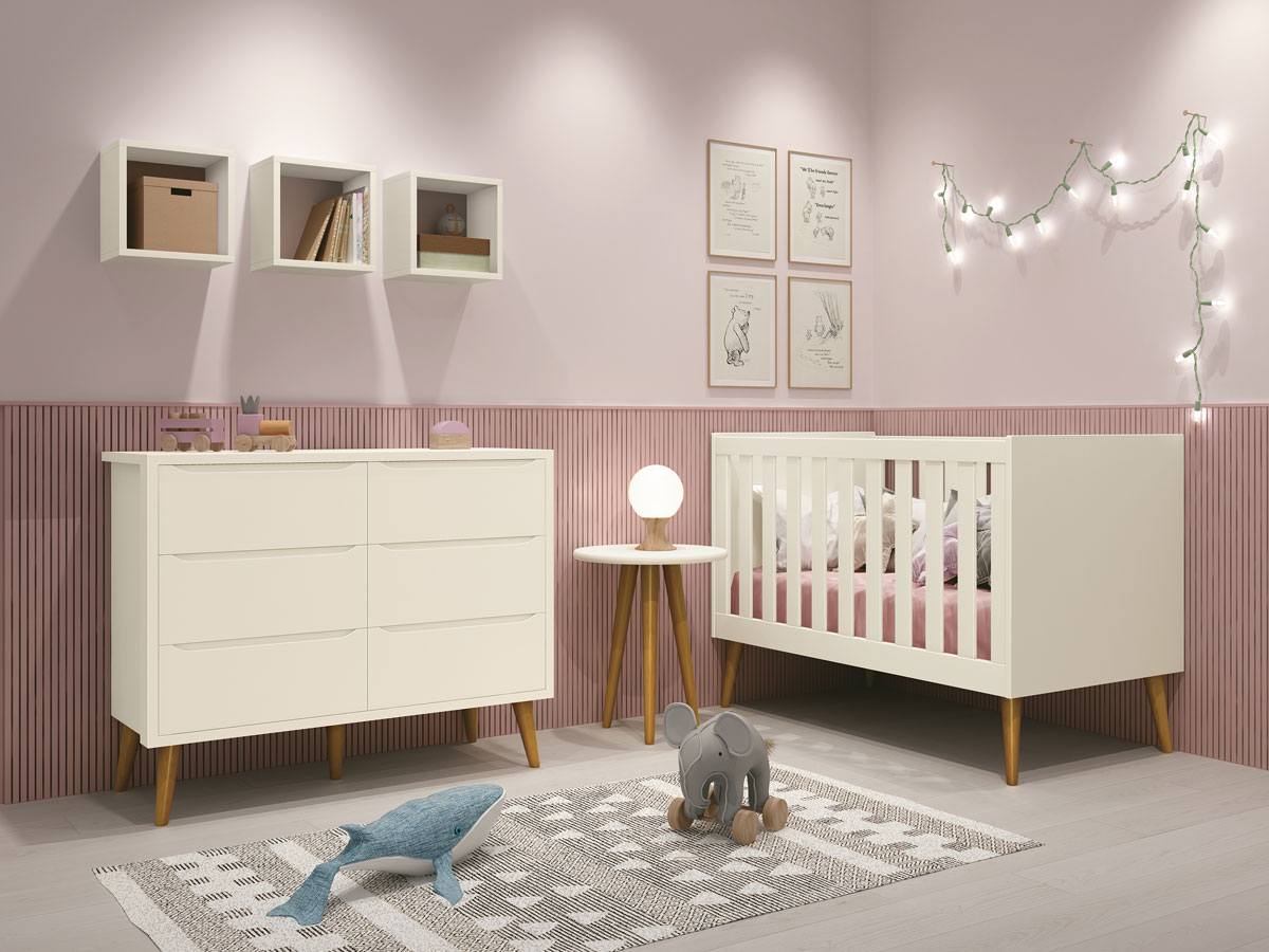 Jogo de Quarto para Bebê Théo New Areia Fosco com Madeira - MoveisAqui