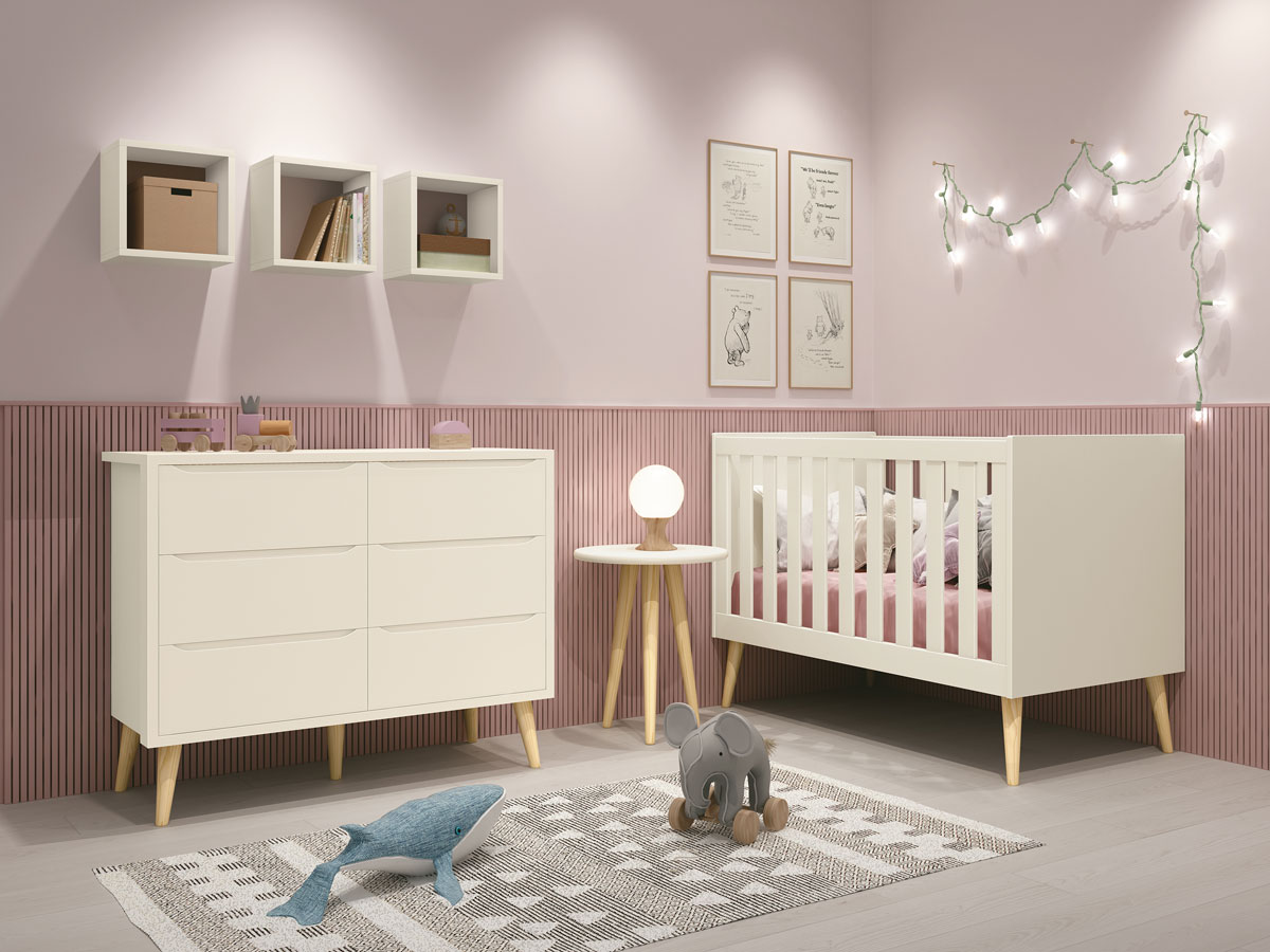 Jogo de Quarto para Bebê Théo New Areia Fosco com Natural - MoveisAqui
