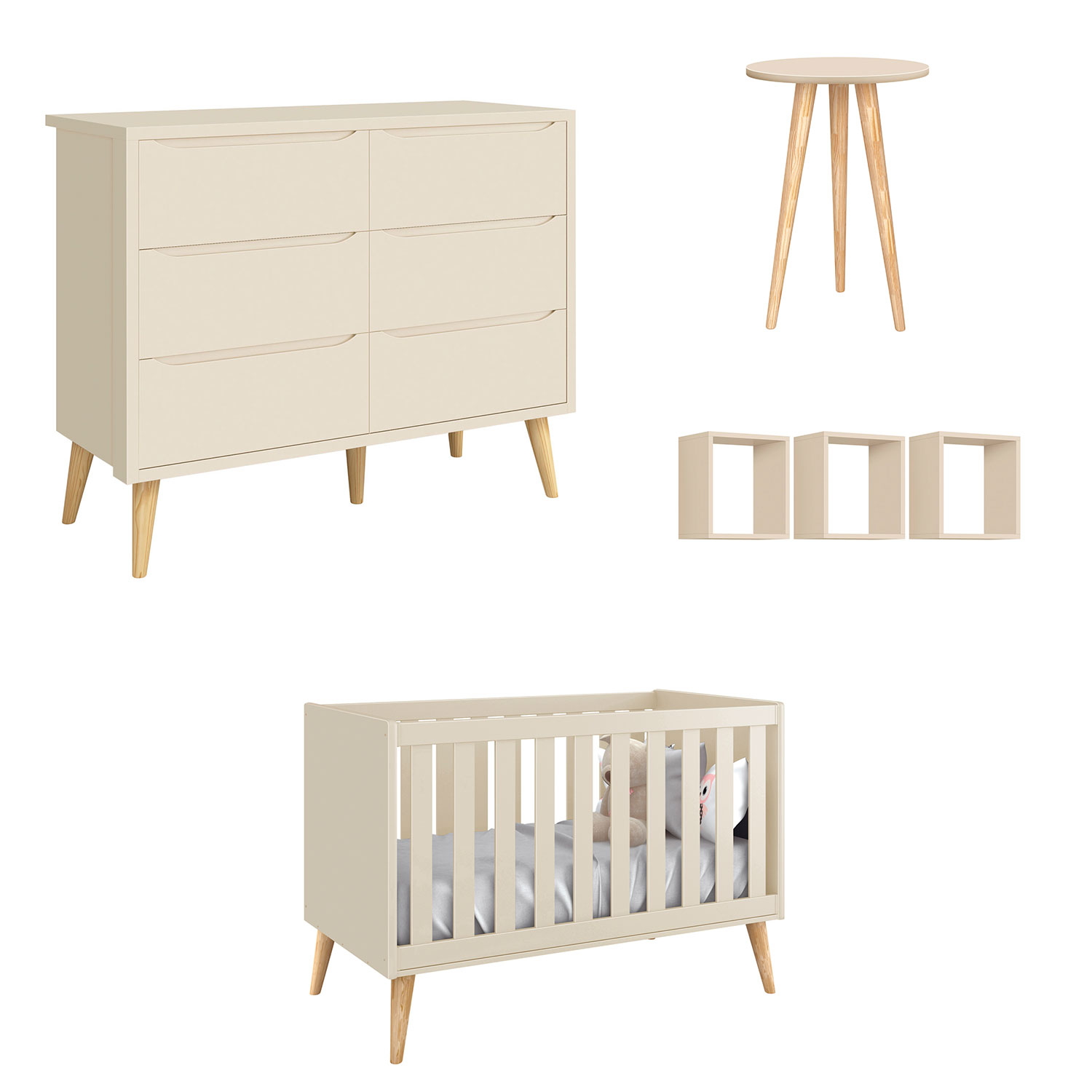 Jogo de Quarto para Bebê Théo New Areia Fosco com Natural - Reller