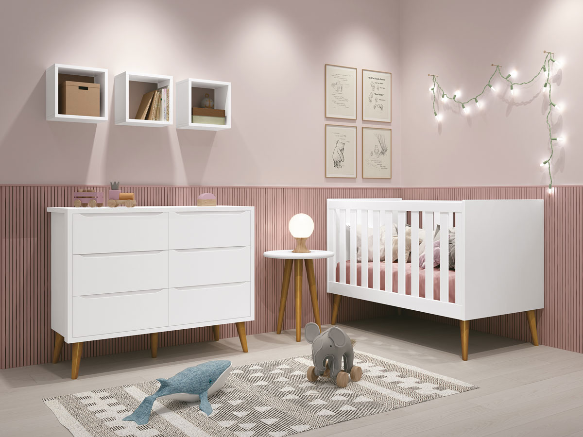 Jogo de Quarto para Bebê Théo New Branco Fosco com Madeira - Reller