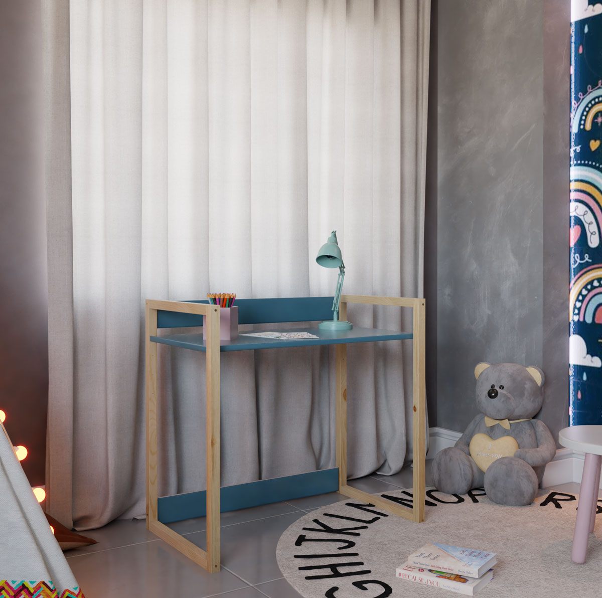Mesa Escrivaninha Infantil Zoe Azul Fosco - Reller