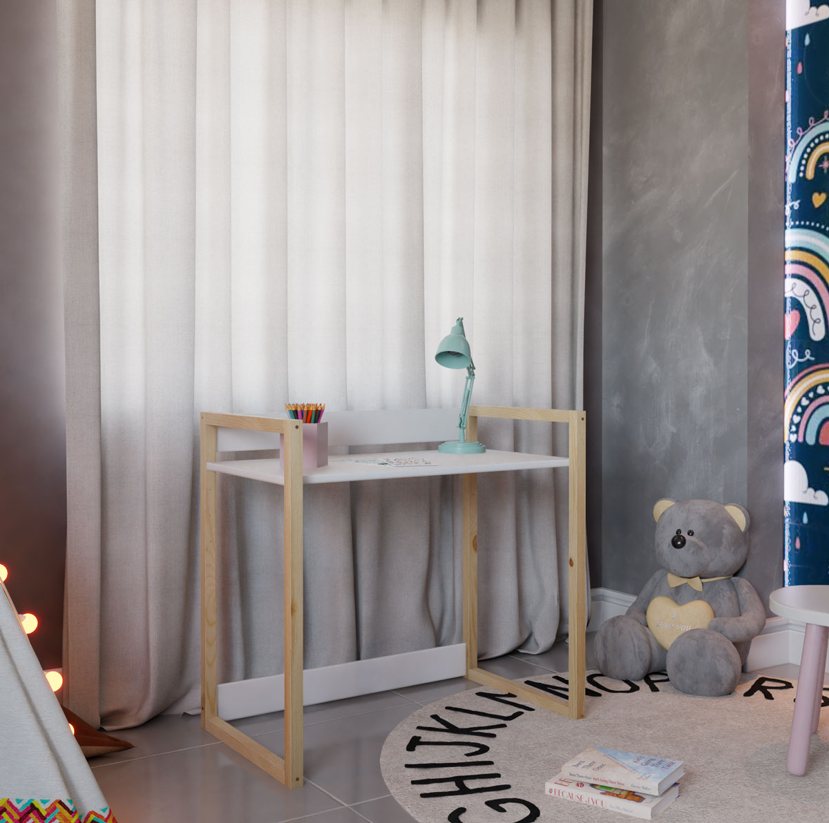 Mesa Escrivaninha Infantil Zoe Branco Fosco - Reller