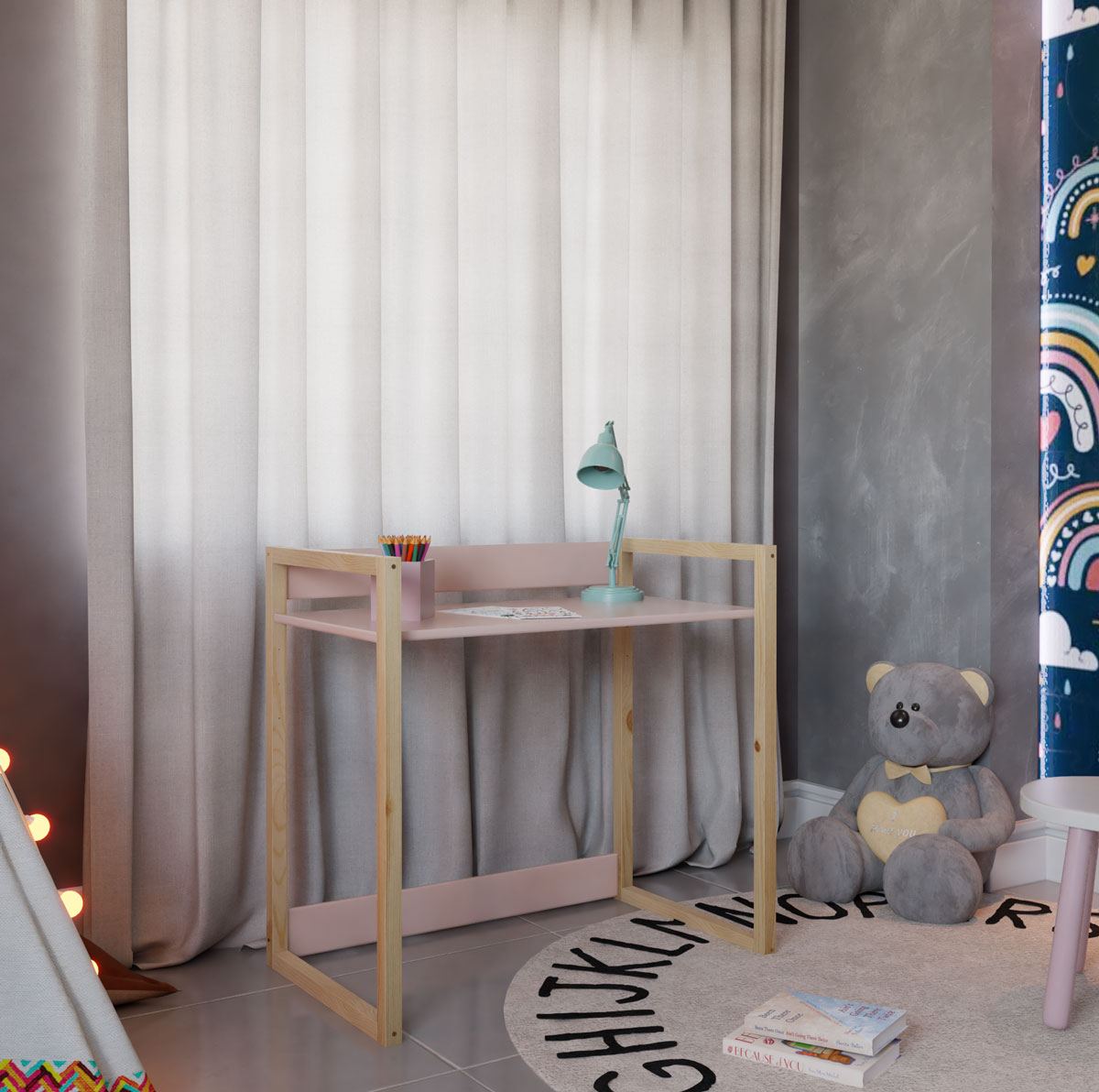 Mesa Escrivaninha Infantil Zoe Rosa Fosco - MoveisAqui