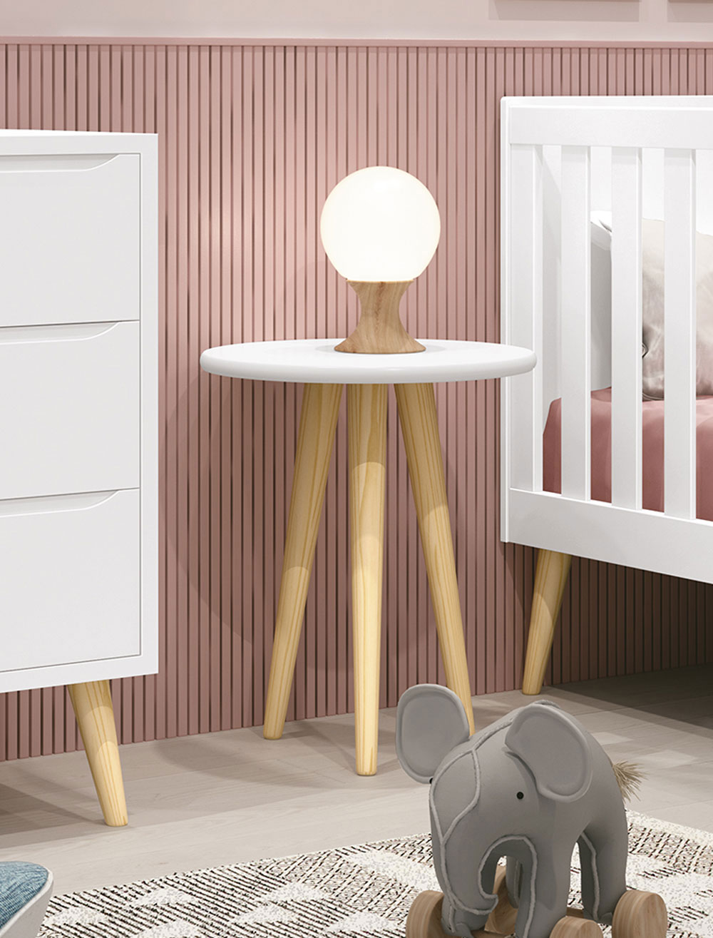 Mesinha Lateral Theo Branco Fosco com Natural - Reller