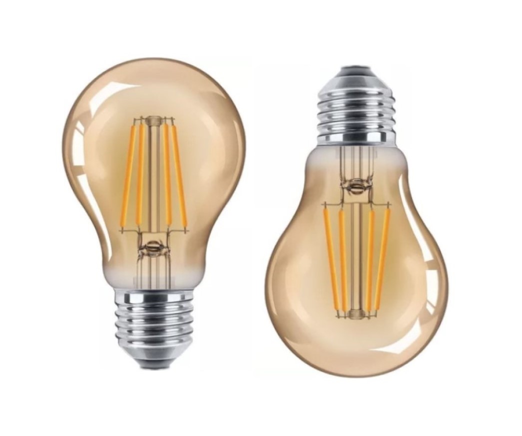 2 Lâmpada de Filamento LED A60 4W Âmbar 2200K Bivolt Retrô Vintage