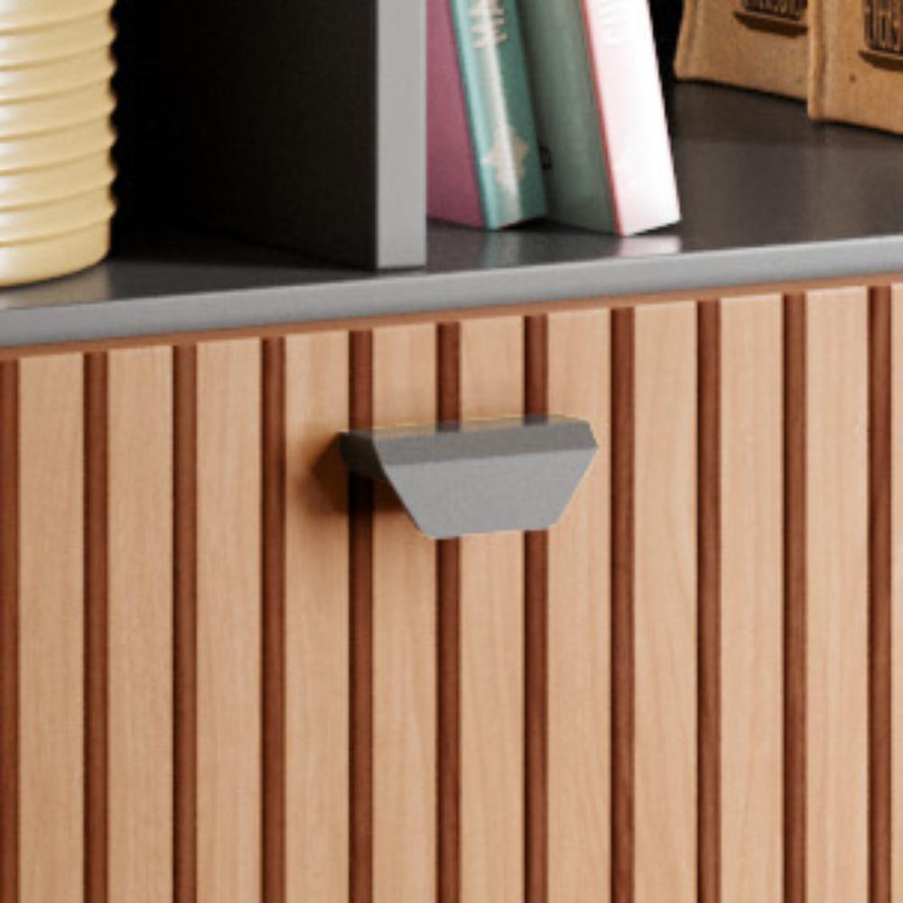  Armário Cozinha Cantinho Café Moderno com Ganchos de Ferro e Porta Basculante Rubi - Preto Fosco/Tauari Ripado - RPM Móveis