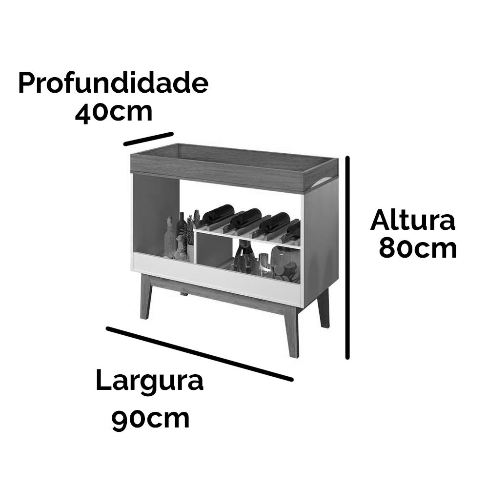 Aparador Bar Adega Dakar - Branco com Madeira - Tebarrot