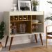 Aparador Bar New Odin Adega 5 Garrafas 2 Nichos Pés Palito Madeira Maciça Decoração Sala Jantar Estar - Off White/Freijó - RPM Móveis