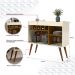 Aparador Bar New Odin Adega 5 Garrafas 2 Nichos Pés Palito Madeira Maciça Decoração Sala Jantar Estar - Off White/Freijó - RPM Móveis
