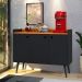 Aparador Buffet 3 Portas Balcão Moderno Multiuso Pequeno 90 cm Sala Estar Jantar Escritório Wood New- Preto/Cinamomo -RPM Móveis