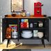 Aparador Buffet 3 Portas Balcão Moderno Multiuso Pequeno 90 cm Sala Estar Jantar Escritório Wood New- Preto/Cinamomo -RPM Móveis