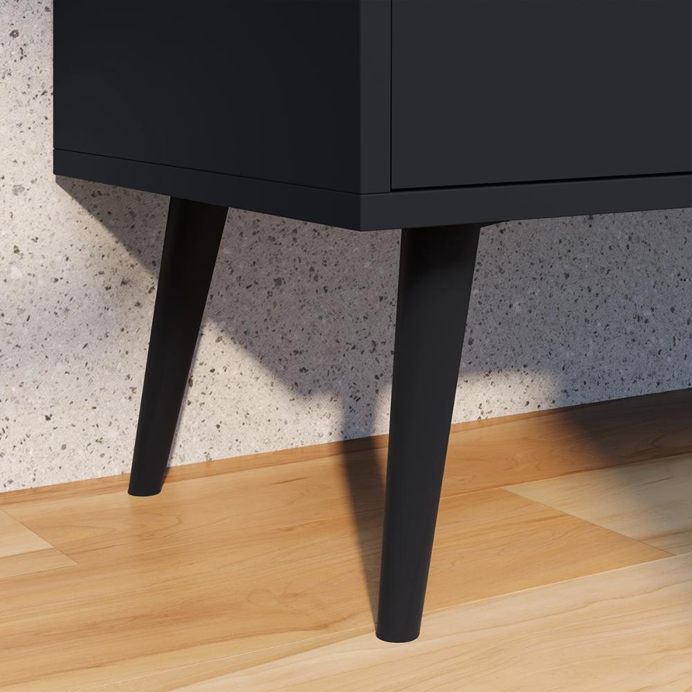 Aparador Buffet 3 Portas Balcão Moderno Multiuso Pequeno 90 cm Sala Estar Jantar Escritório Wood New- Preto/Cinamomo -RPM Móveis