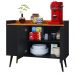 Aparador Buffet 3 Portas Balcão Moderno Multiuso Pequeno 90 cm Sala Estar Jantar Escritório Wood New- Preto/Cinamomo -RPM Móveis