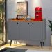 Aparador Buffet 3 Portas Moderno 90 cm Cantinho Café Sala Estar Jantar Recepção Pequena Wood New- Cinza/ Cinamomo - RPM Móveis