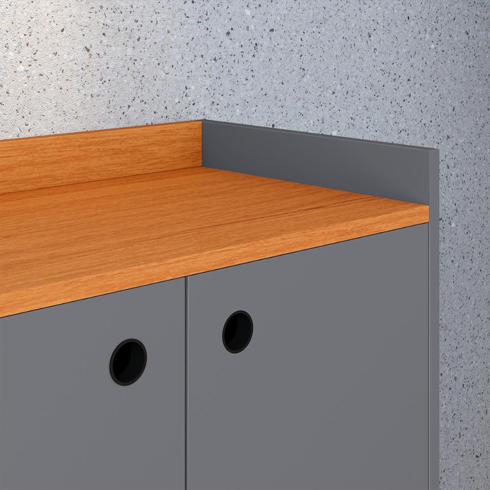 Aparador Buffet 3 Portas Moderno 90 cm Cantinho Café Sala Estar Jantar Recepção Pequena Wood New- Cinza/ Cinamomo - RPM Móveis