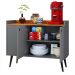 Aparador Buffet 3 Portas Moderno 90 cm Cantinho Café Sala Estar Jantar Recepção Pequena Wood New- Cinza/ Cinamomo - RPM Móveis